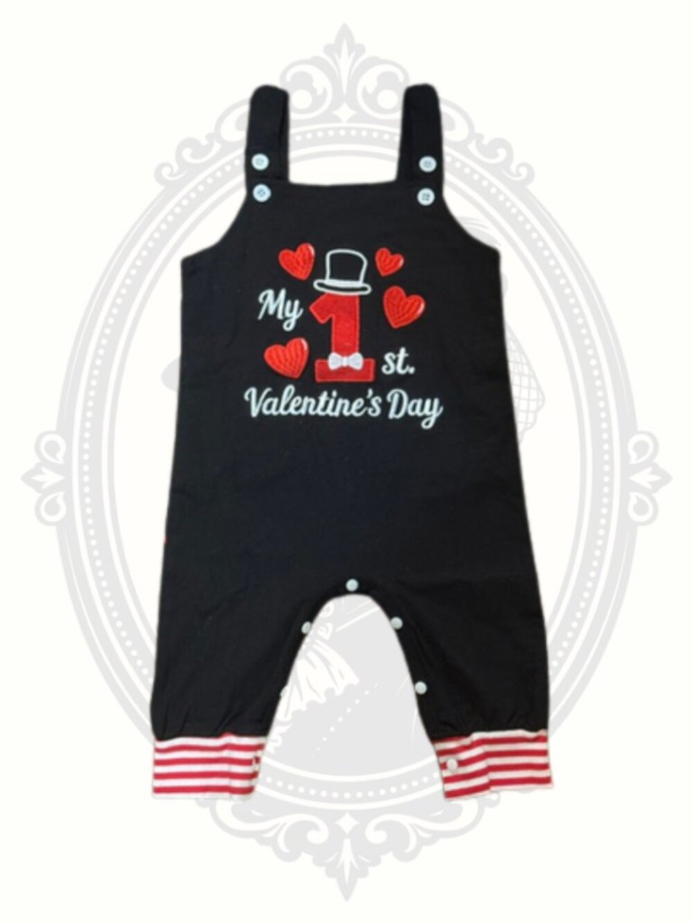 My 1st Valentine's Day Baby Romper 3-6 Months Black Hearts One Piece